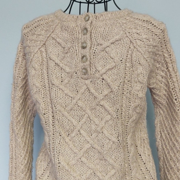 LOFT Sweaters - Loft chunky cable knit sweater with button back, cropped sleeves wool blend